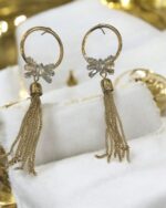 Golden Hoop Earrings With Bow Pendant