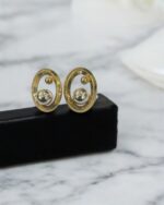 Golden Round Flower Ball Pendant Earrings - Image 2