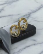 Golden Round Flower Ball Pendant Earrings