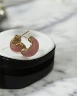 Baby Pink Hoop Amber Earrings