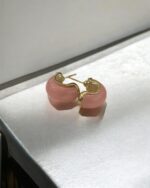 Baby Pink Hoop Amber Earrings - Image 2