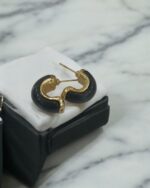 Dark Blacke Hoop Amber Earrings