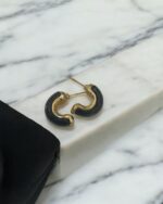 Dark Blacke Hoop Amber Earrings - Image 2