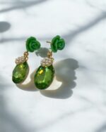 Green Crystal Folwer Earring - Image 2