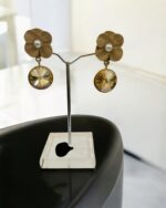 Gold Shell Pearl Flower Chain Earrings - Image 4