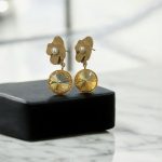 Gold Shell Pearl Flower Chain Earrings