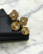 Gold Shell Pearl Flower Chain Earrings - Image 2