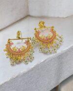 Half Cut Baby Pink Peacock Earrings - Image 2