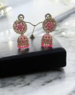Indian Pink Jhumka Earrings - Image 3