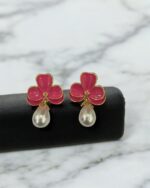 Three Leaf Pink Earring