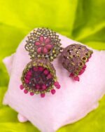 Indian Pink Jhumka Earrings - Image 2