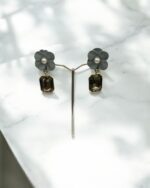 Dramatic Light Gray Flower Earrings - Image 3
