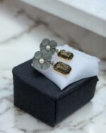 Dramatic Light Gray Flower Earrings