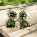 Indian Green & Gold Stone Jhumka Earrings