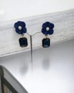 Dramatic Blue Flower Earrings - Image 2