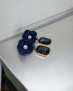 Dramatic Blue Flower Earrings - Image 3