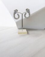 Stylish Round Cut Curved Silver Earrings - Image 2