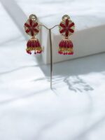 Deep Red Jhumka Earrings - Image 2