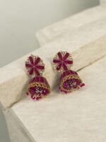 Deep Red Jhumka Earrings - Image 3